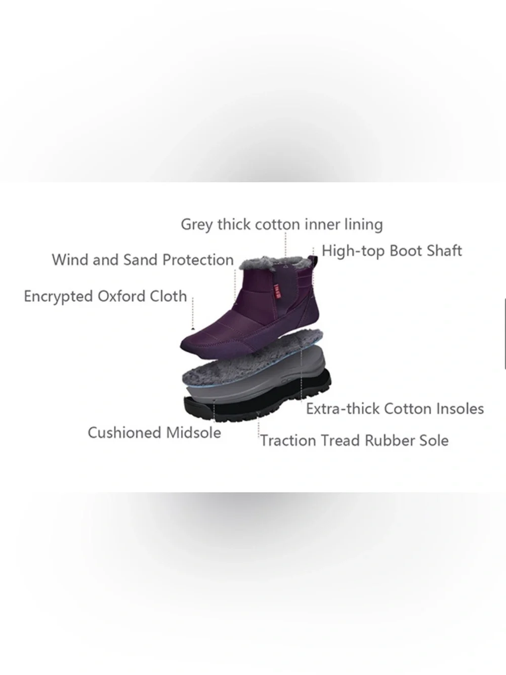 Men’s waterproof warm faux fur hook and loop boots Cotton high top Non-Slip.